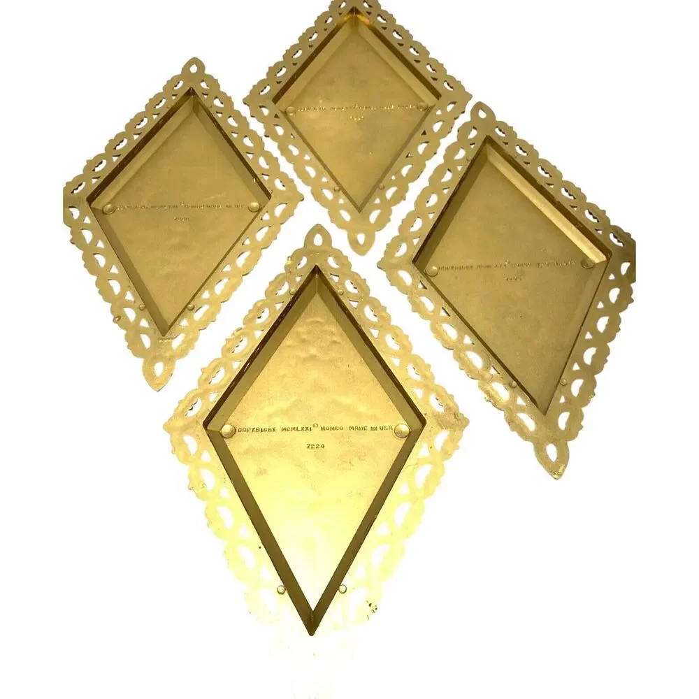 Vintage Homco Diamond Shaped Wall Hangings Set of 4 USA Gold & Cream Ornate
